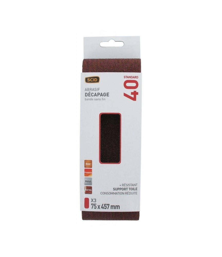 Bande sans fin abrasive - 75 x 457 mm - Grain 40 - Lot de 3 - SCID Bande sans fin abrasive - 75 x 457 mm - Grain 40 - Lot de 3 - SCID