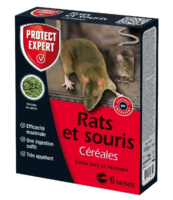 Raticide et souricide - Appâts à base de céréales - 150 Grs - PROTECT EXPERT
