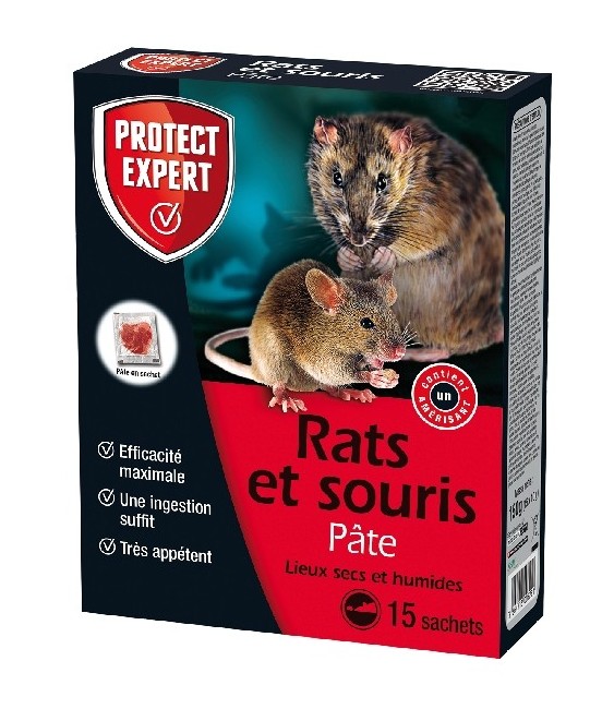 Raticide et souricide en pâte - Lieux secs et humides - 150 Grs - PROTECT EXPERT