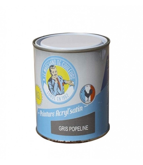 Peinture acrylique - Murs et plafonds - Satin - Gris popeline - 0.5 L - ONIP