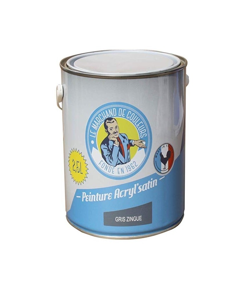 Peinture acrylique - Murs et plafonds - Satin - Gris zingué - 2.5 L - ONIP