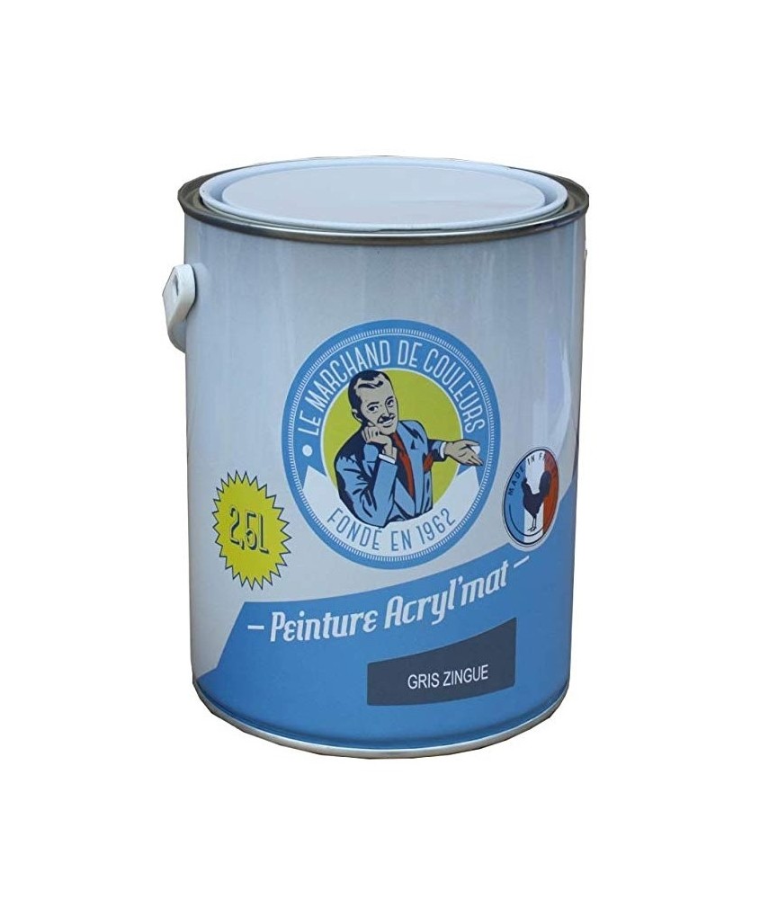 Peinture acrylique - Murs et plafonds - Mat - Gris zingué - 2.5 L - ONIP Peinture acrylique - Murs et plafonds - Mat - Gris zingué - 2.5 L - ONIP