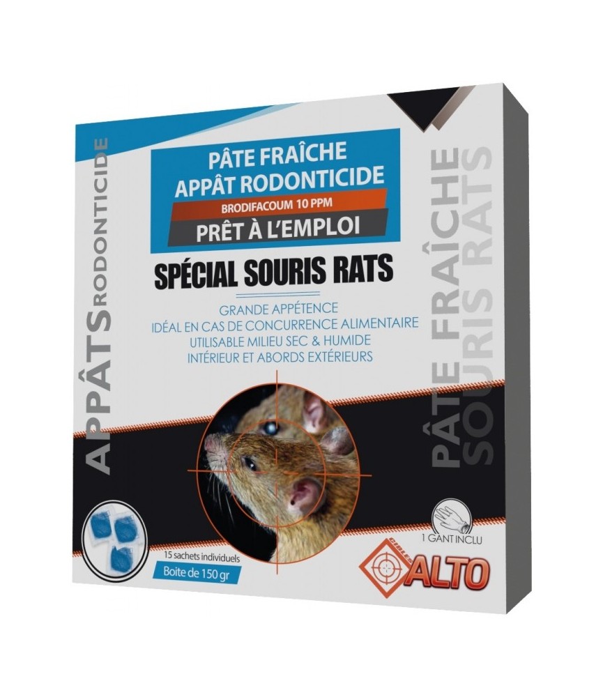 Appât raticide et souricide - Pâtes fraîches - Brodifacoum - 150 grs - ALTO
