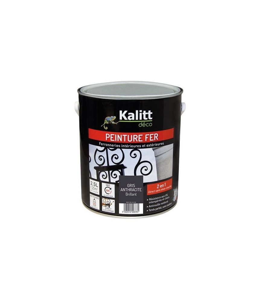 Peinture spécial Fer - Gris anthracite - Brillant - 2.5 L - KALITT Peinture spécial Fer - Gris anthracite - Brillant - 2.5 L - KALITT