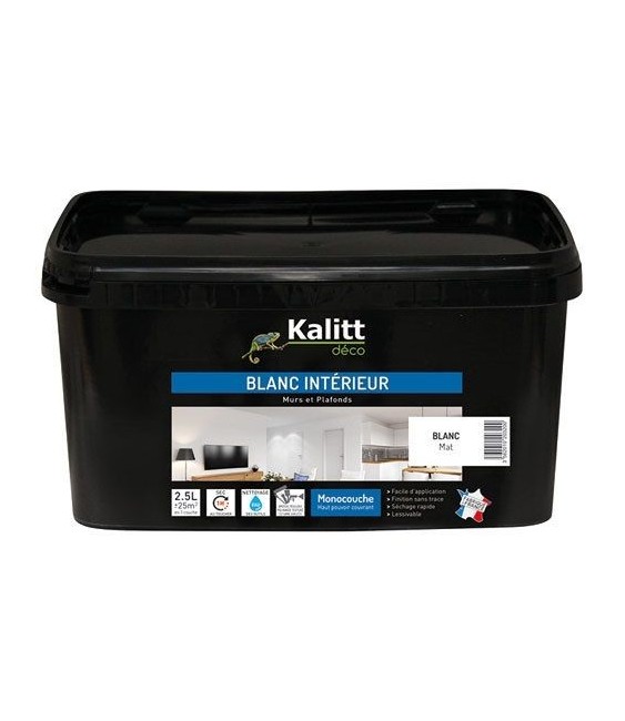 Peinture Murs et plafonds - Monocouche - Acrylique - Mat - Blanc - 2.5 L - KALITT