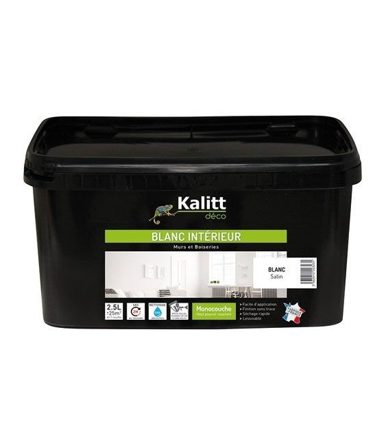 Peinture Murs et plafonds - Monocouche - Acrylique - Satin - Blanc - 2.5 L - KALITT