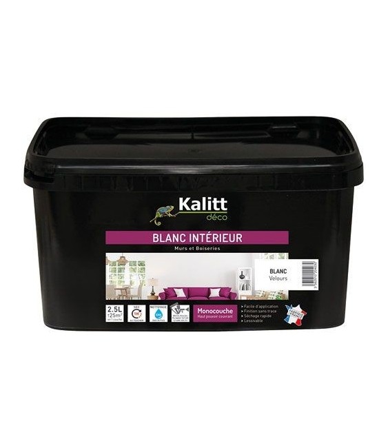 Peinture Murs et plafonds - Monocouche - Acrylique - Velours - Blanc - 2.5 L - KALITT