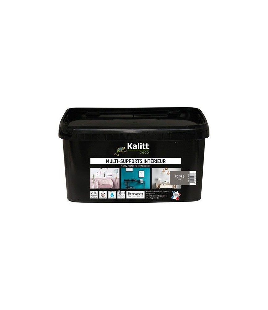 Peinture multi-supports - Intérieur - Satin - Poivre - 2.5 L - KALITT