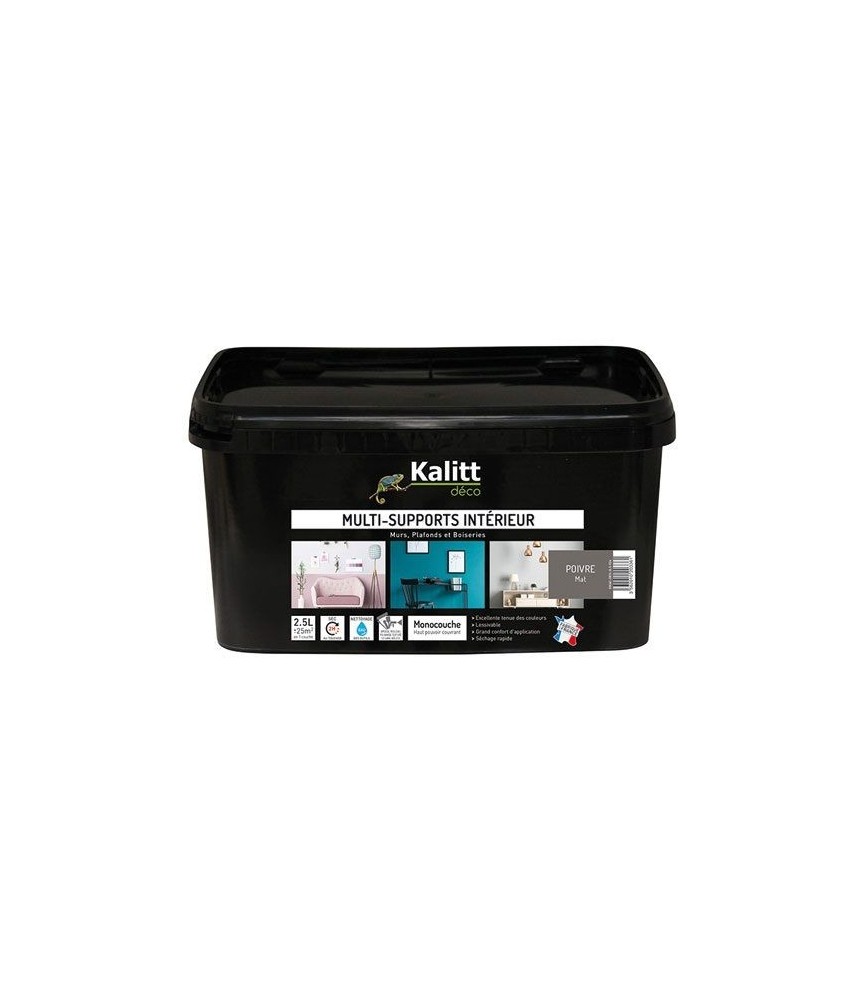 Peinture multi-supports - Intérieur - Mat - Poivre - 2.5 L - KALITT