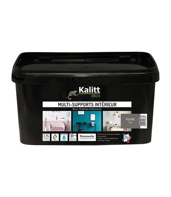 Peinture multi-supports - Intérieur - Mat - Poivre - 2.5 L - KALITT