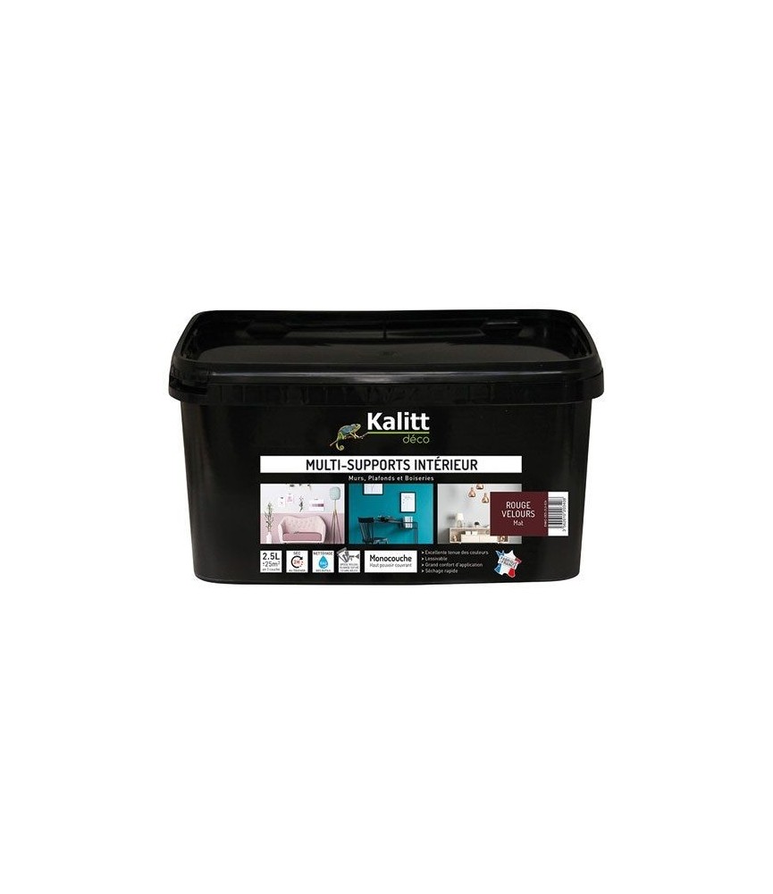 Peinture multi-supports - Intérieur - Mat - Rouge velours - 2.5 L - KALITT