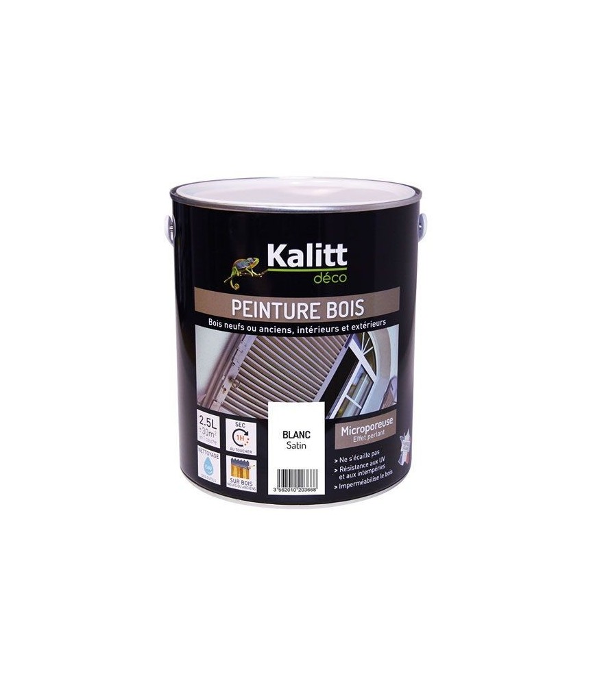 Peinture bois - Microporeuse - Satin - Blanc - 2.5 L - KALITT