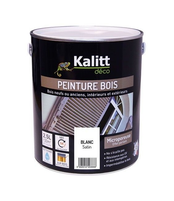 Peinture bois - Microporeuse - Satin - Blanc - 2.5 L - KALITT