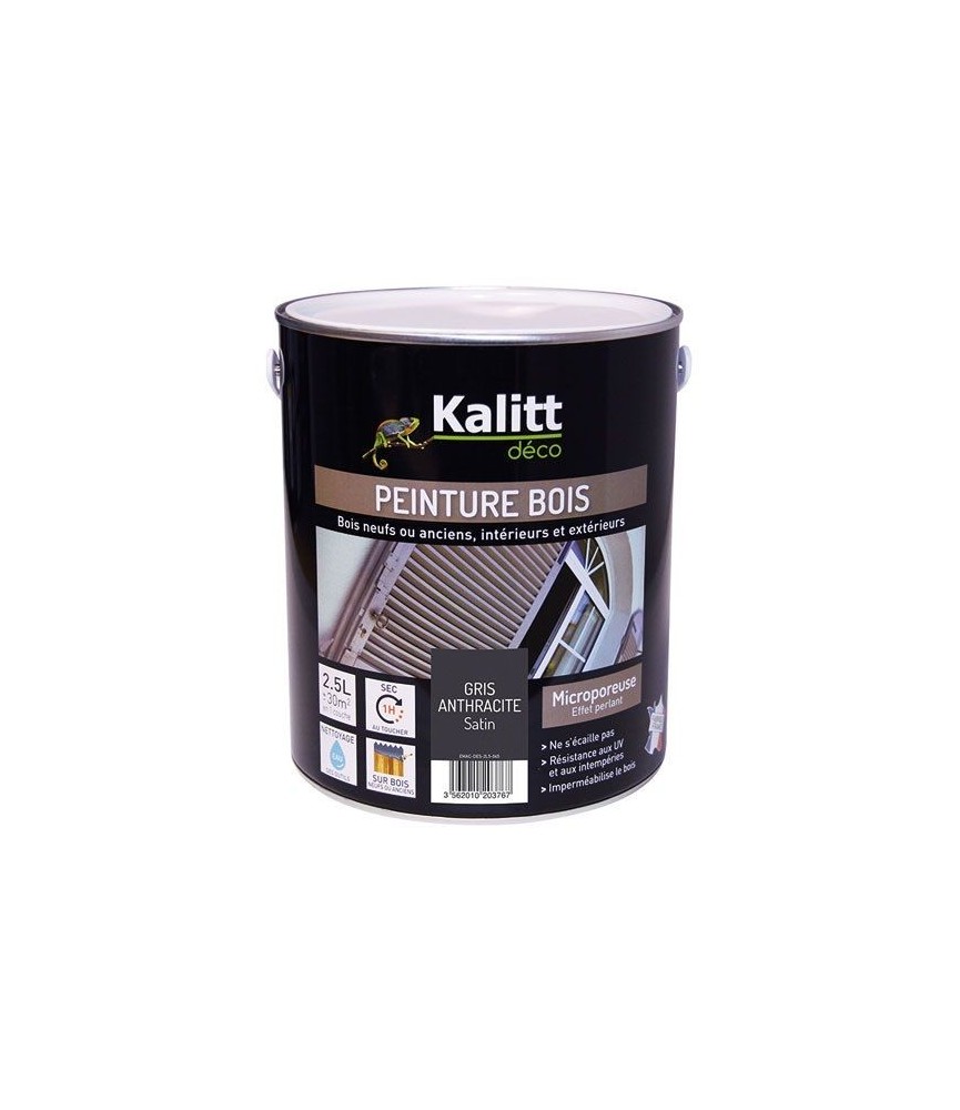 Peinture bois - Microporeuse - Satin - Gris anthracite - 2.5 L - KALITT