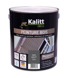 Peinture bois - Microporeuse - Satin - Gris galet - 2.5 L - KALITT