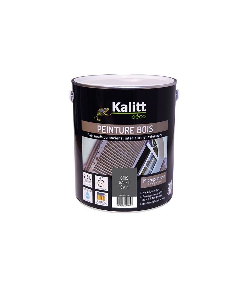 Peinture bois - Microporeuse - Satin - Gris galet - 2.5 L - KALITT
