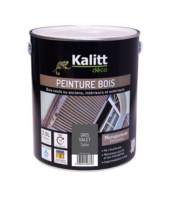 Peinture bois - Microporeuse - Satin - Gris galet - 2.5 L - KALITT