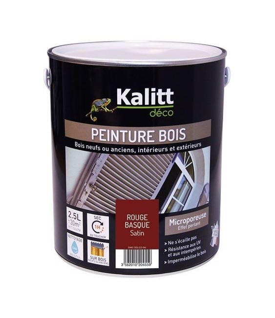 Peinture bois - Microporeuse - Satin - Rouge basque - 2.5 L - KALITT