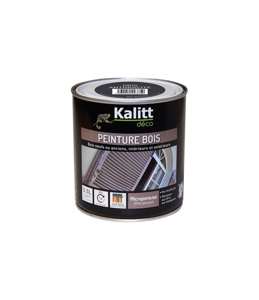 Peinture bois - Microporeuse - Satin - Gris galet - 0.5 L - KALITT