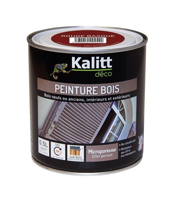 Peinture bois - Microporeuse - Satin - Rouge basque - 0.5 L - KALITT