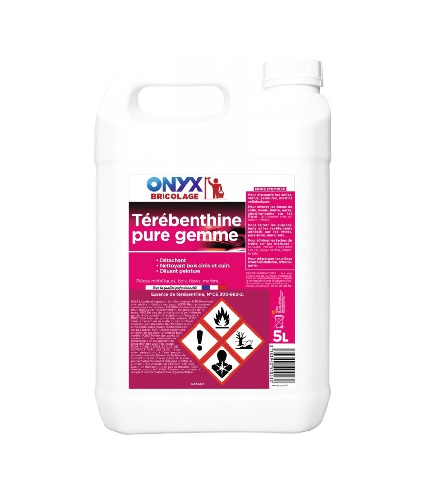 Essence à la térébenthine - Pur gemme - 5 L - ONYX Essence à la térébenthine - Pur gemme - 5 L - ONYX