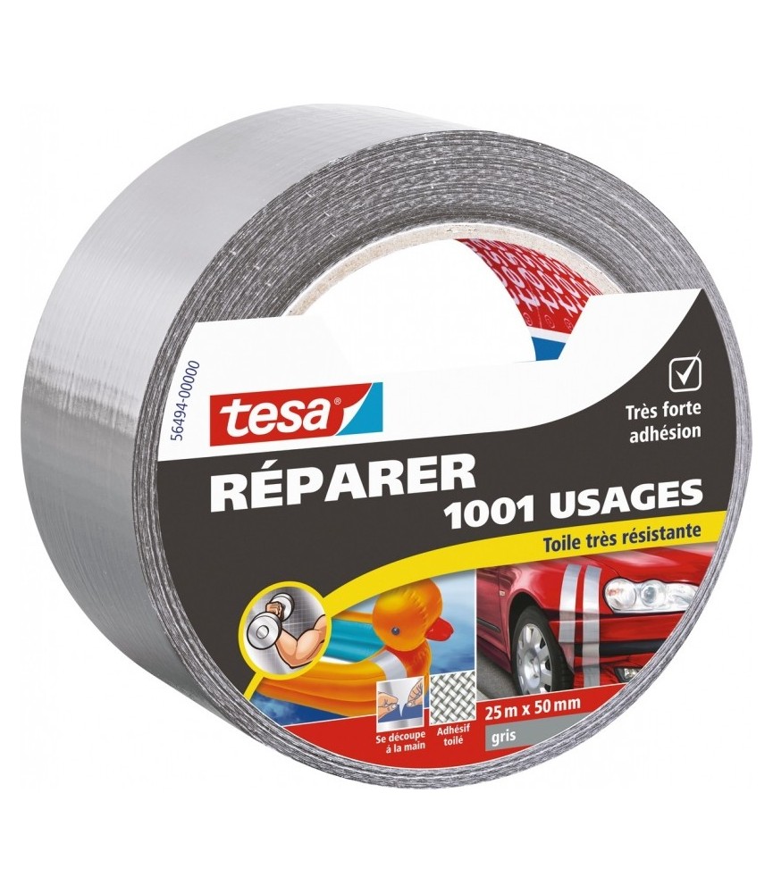 Ruban adhésif réparation - 1001 usages - 25 M x 50 mm - Gris - TESA