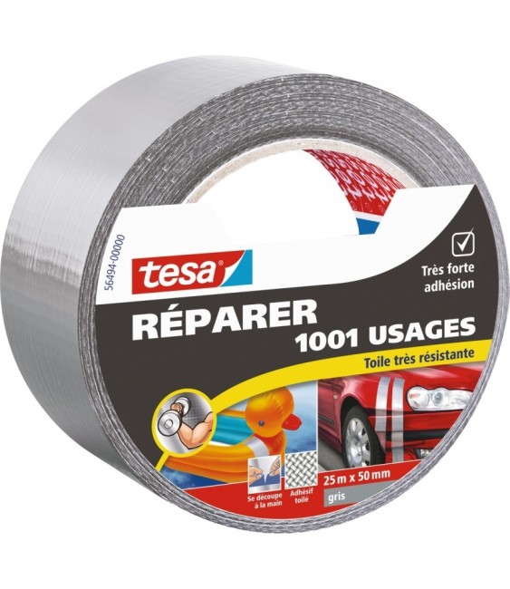 Ruban adhésif réparation - 1001 usages - 25 M x 50 mm - Gris - TESA