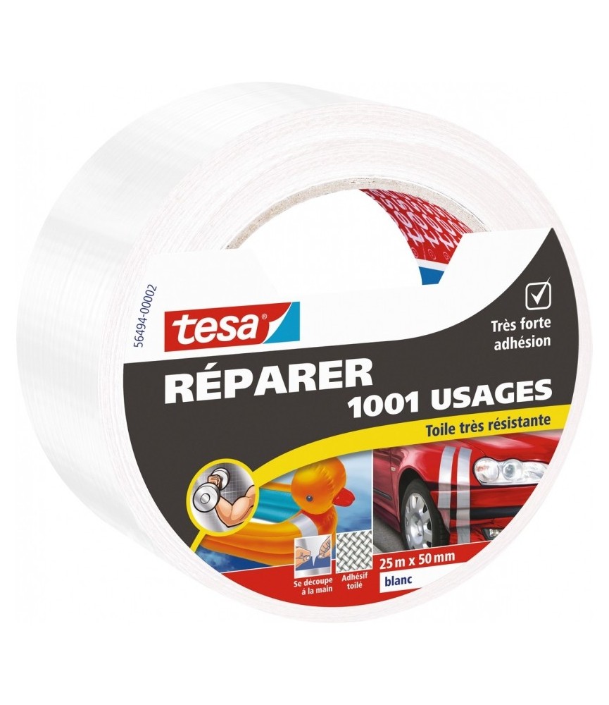 Ruban adhésif réparation - 1001 usages - 25 M x 50 mm - Blanc - TESA