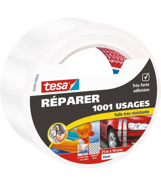 Ruban adhésif réparation - 1001 usages - 25 M x 50 mm - Blanc - TESA
