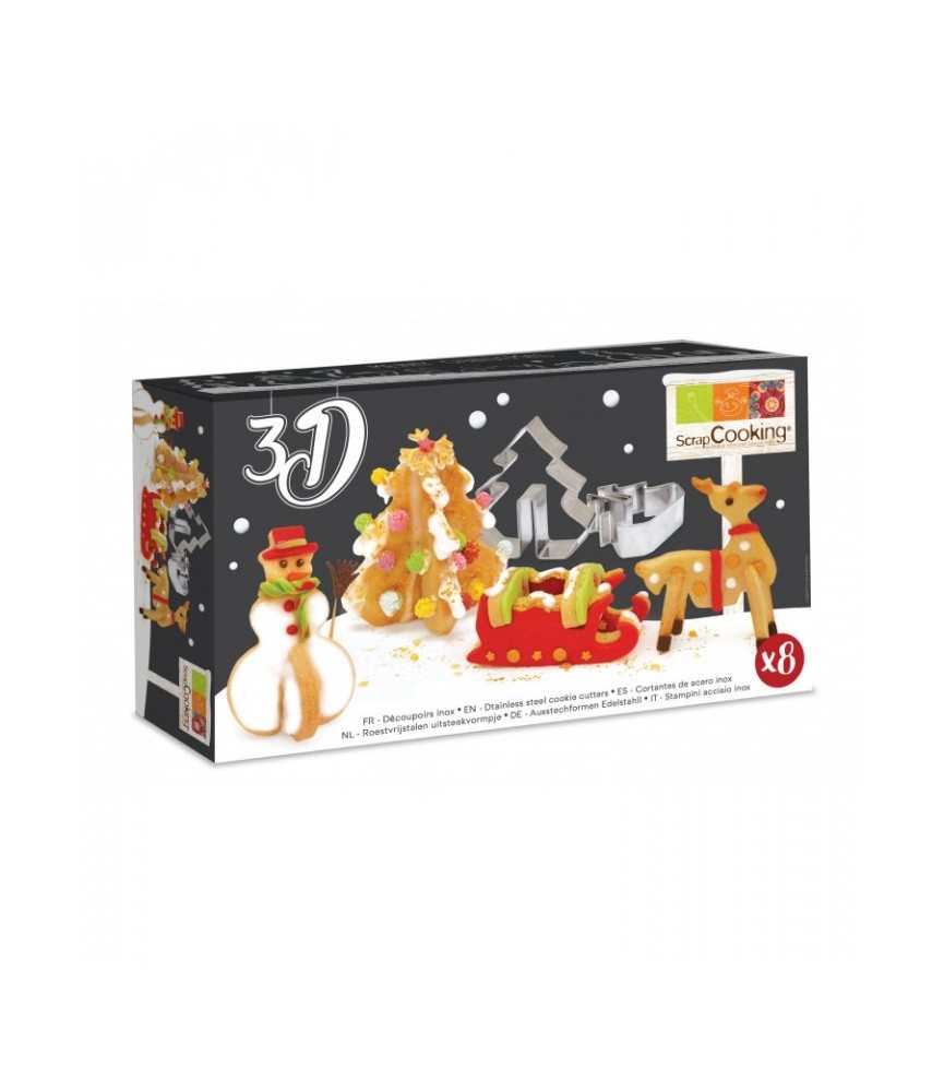 Kit 8 découpoirs en Inox 3 D - Noël - SCRAPCOOKING