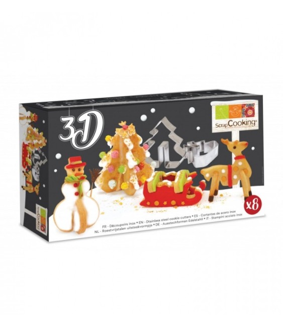 Kit 8 découpoirs en Inox 3 D - Noël - SCRAPCOOKING