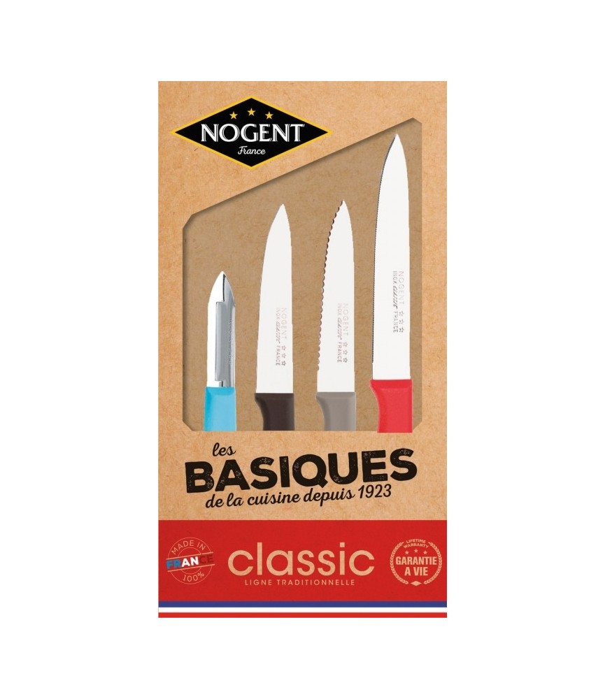 Coffret Classic polypro de 3 couteaux + 1 éplucheur - Les Basiques - Rainbow - NOGENT