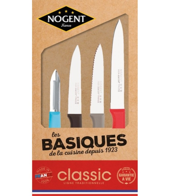 Coffret Classic polypro de 3 couteaux + 1 éplucheur - Les Basiques - Rainbow - NOGENT