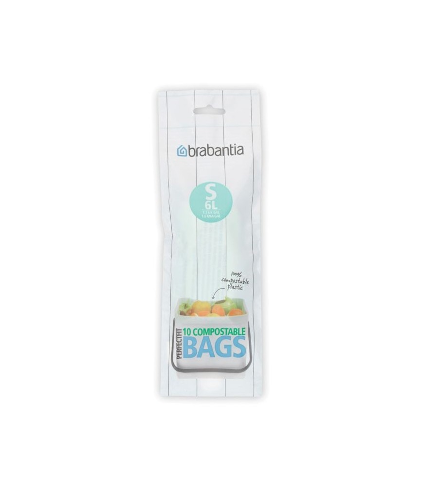 Sacs Poubelle compostable - PerfectFit - 6 litres - 10 sacs - BRABANTIA