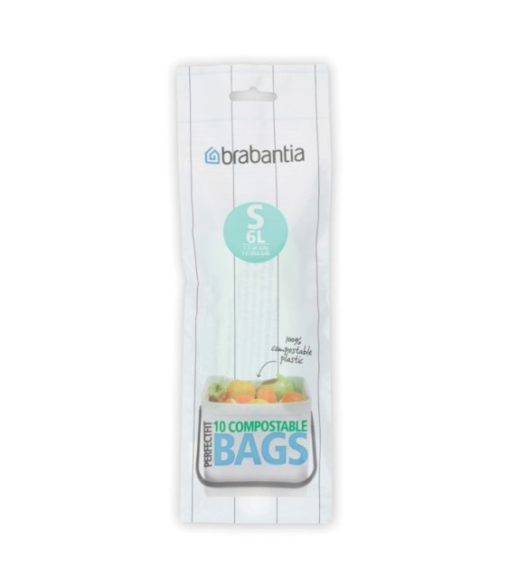 Sacs Poubelle compostable - PerfectFit - 6 litres - 10 sacs - BRABANTIA