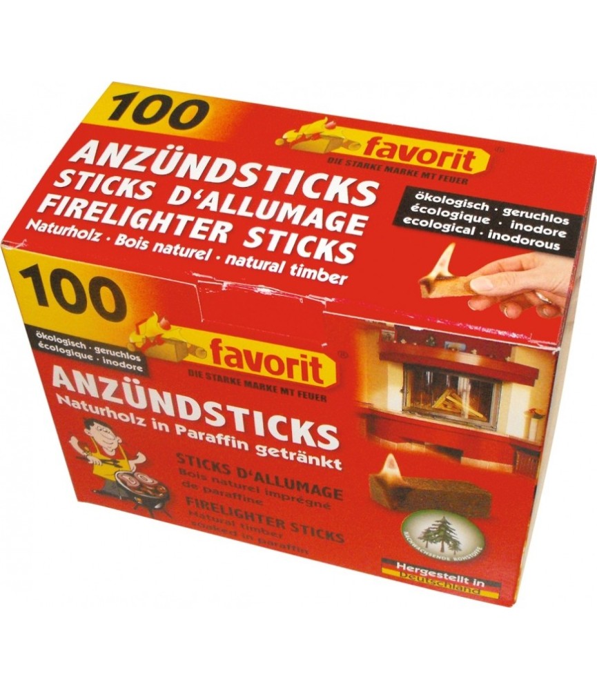 Stick d'allumage en bois naturel - 100 sticks - FAVORIT Stick d'allumage en bois naturel - 100 sticks - FAVORIT