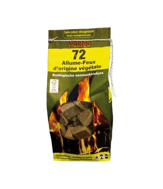 Allume-feux écologiques - 72 cubes Origine Végétale - ACTIFEU