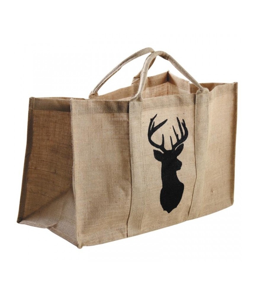 Sac à bûches - Jûte naturel - Cerf - AUBRY GASPARD Sac à bûches - Jûte naturel - Cerf - AUBRY GASPARD