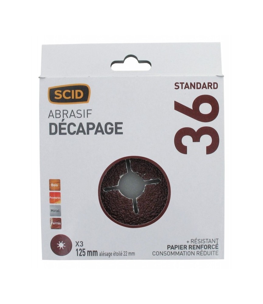 Disque alésage étoilé de 22 mm - 125 mm - Grain 36 - SCID Disque alésage étoilé de 22 mm - 125 mm - Grain 36 - SCID