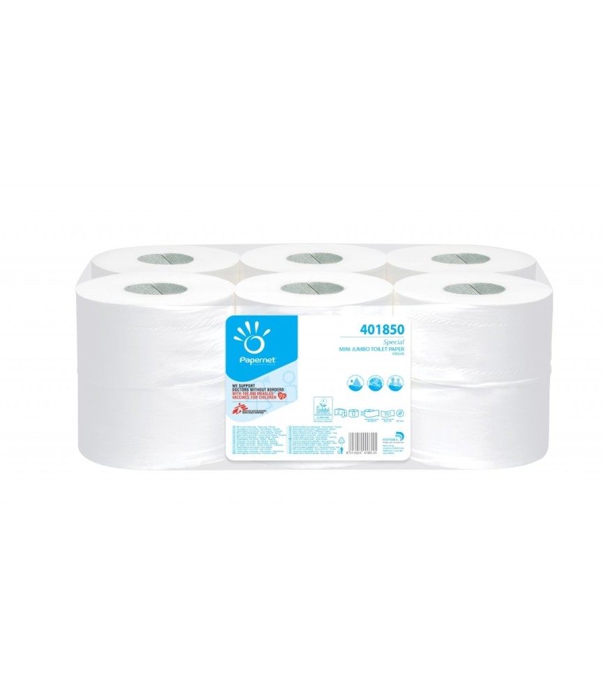 Papier Toilette Mini Jumbo, Cellulose Pure, Blanc (Pack de 12) Papernet Papier Toilette Mini Jumbo, Cellulose Pure, Blanc (Pack de 12) Papernet