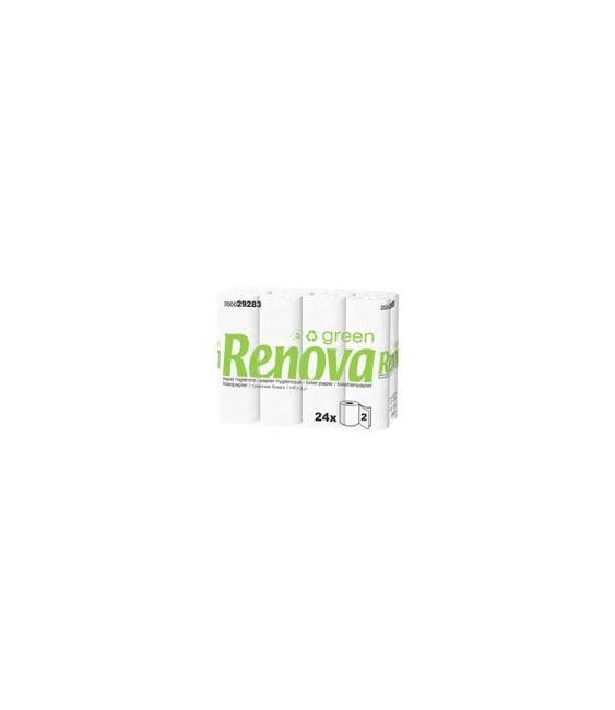 24 Rouleaux Papier Toilette Double Epaisseur, Blanc - RENOVA