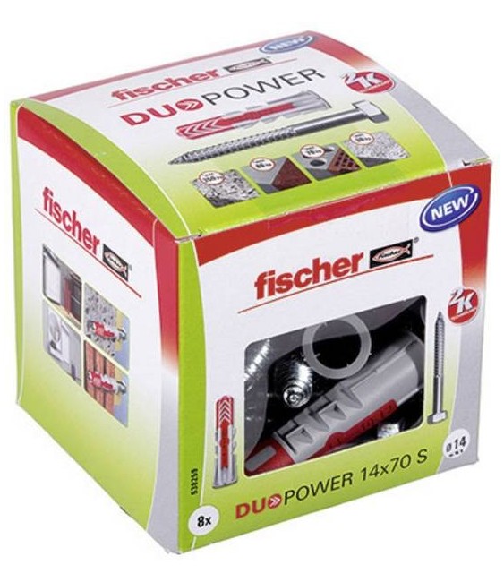 Chevilles bi-matière et multi-matériaux - DUOPOWER -14x70 mm avec vis - Boîte de 8 - FISCHER