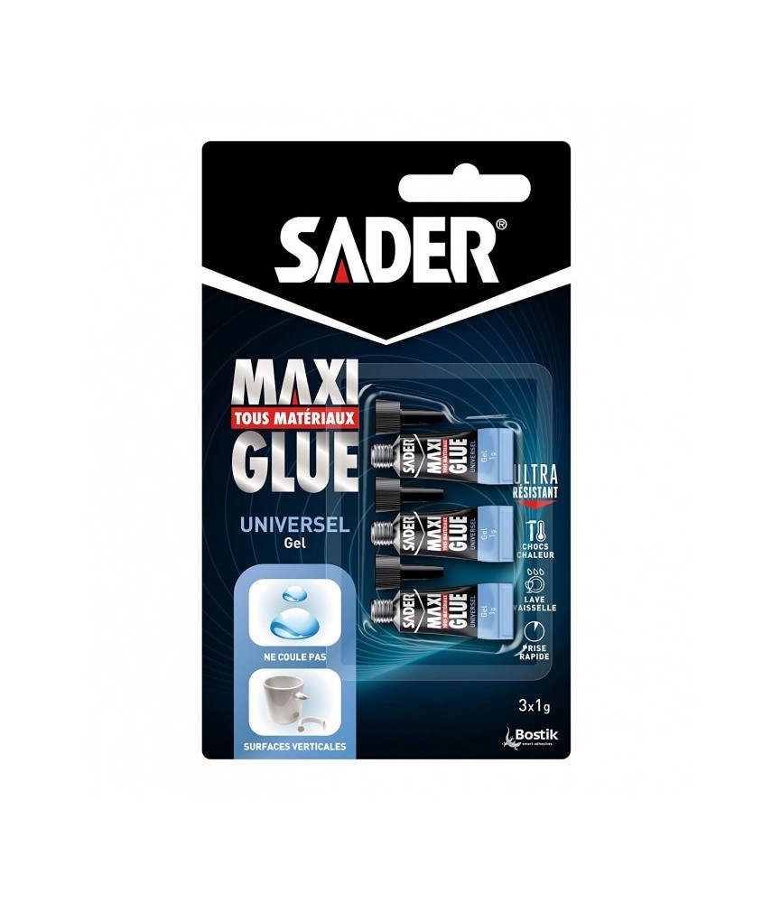 Colle de réparation - Maxiglue - Tous matériaux - 3 x 1 Gr - SADER