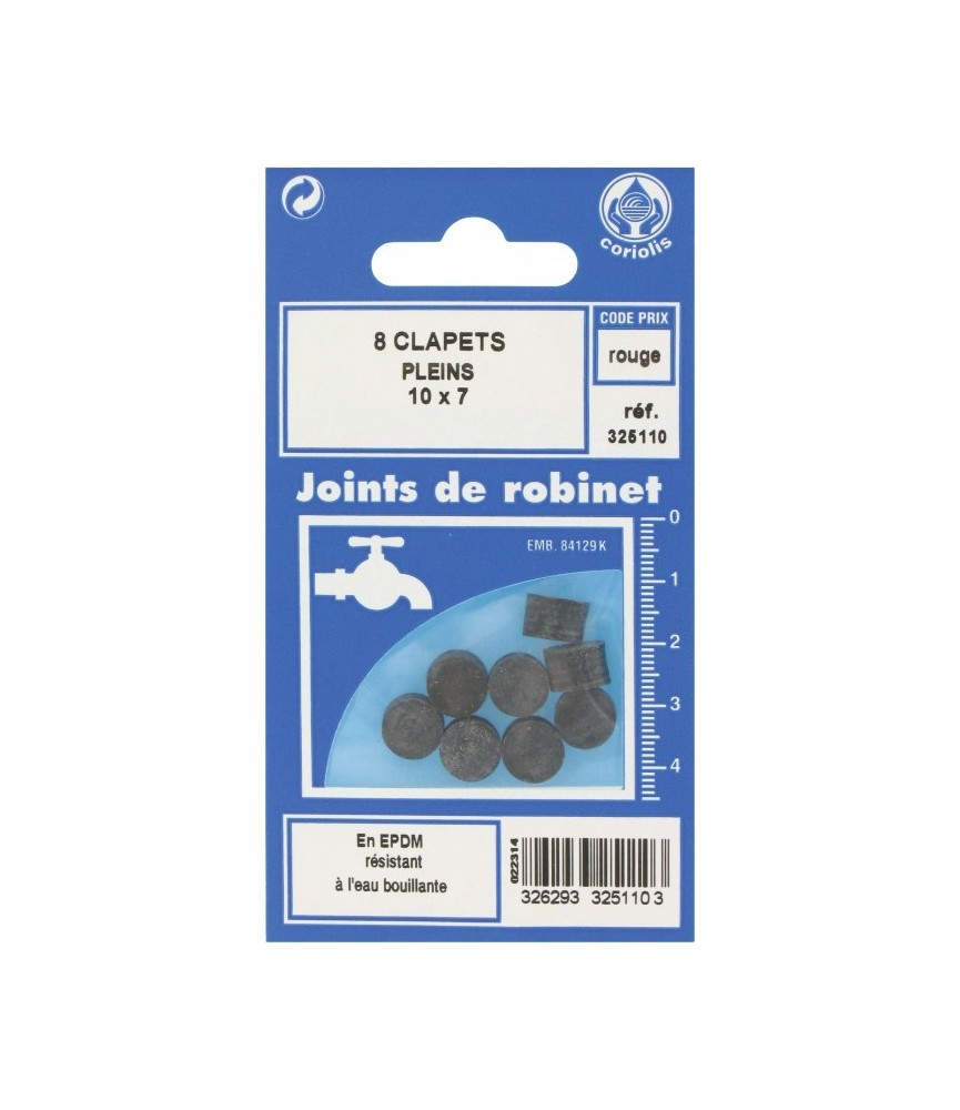 Joint Clapet plein Robinet - 10 x 7 mm - Lot de 8 - GRIPP Joint Clapet plein Robinet - 10 x 7 mm - Lot de 8 - GRIPP