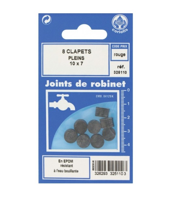 Joint Clapet plein Robinet - 10 x 7 mm - Lot de 8 - GRIPP