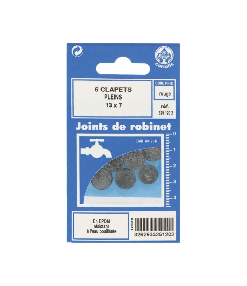 Joint Clapet plein Robinet - 13 x 7 mm - Lot de 6 - GRIPP Joint Clapet plein Robinet - 13 x 7 mm - Lot de 6 - GRIPP