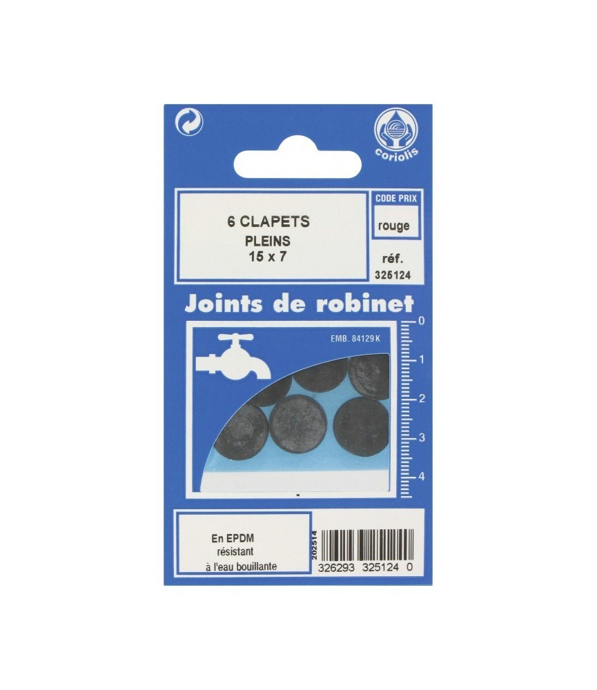 Joint Clapet plein Robinet - 15 x 7 mm - Lot de 6 - GRIPP Joint Clapet plein Robinet - 15 x 7 mm - Lot de 6 - GRIPP
