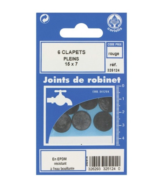 Joint Clapet plein Robinet - 15 x 7 mm - Lot de 6 - GRIPP