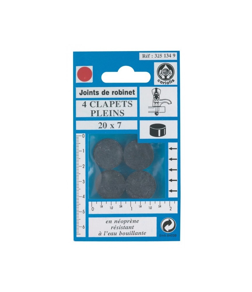 Joint Clapet plein Robinet - 20 x 7 mm - Lot de 4 - GRIPP