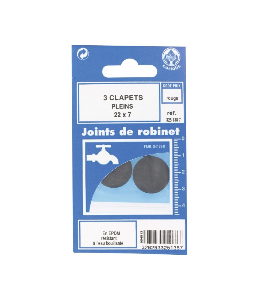 Joint Clapet plein Robinet - 22 x 7 mm - Lot de 3 - GRIPP Joint Clapet plein Robinet - 22 x 7 mm - Lot de 3 - GRIPP